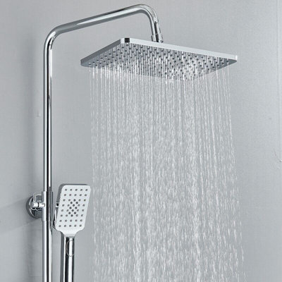 Exposed Bathroom Shower Mixer Twin Head Large Bar Set Square Rain Shower Chrome