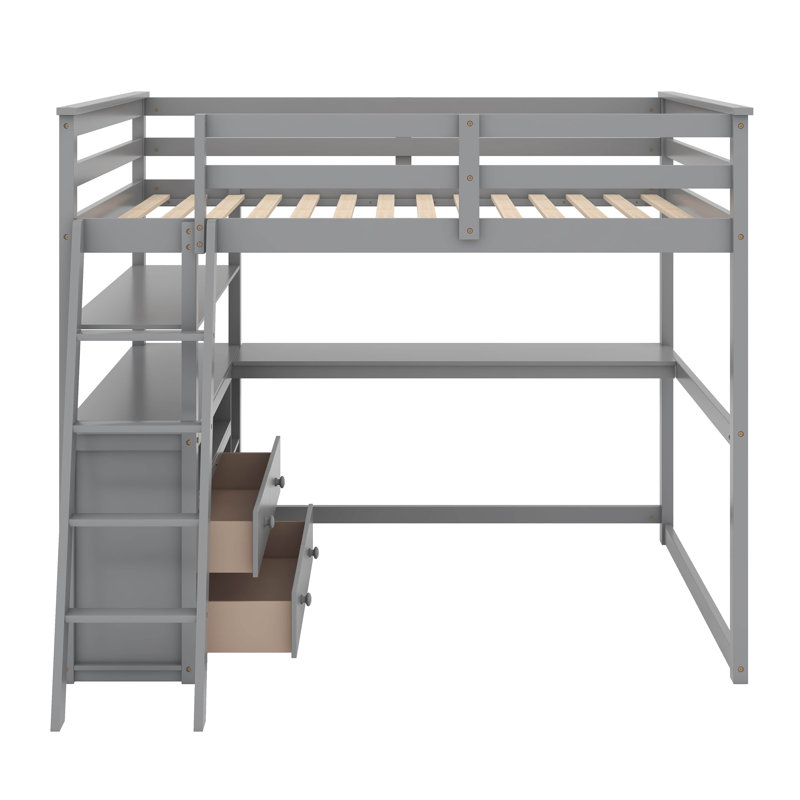 Lit mezzanine double avec bureau et tablettes, 3, Gris