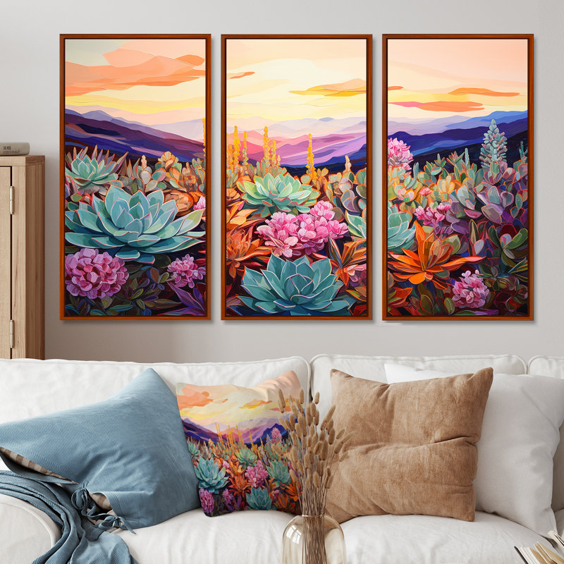 Pilton - Succulent Wall Art, ensemble, H 32 po x l 48 po x P 1 po, Cadre flottant brun