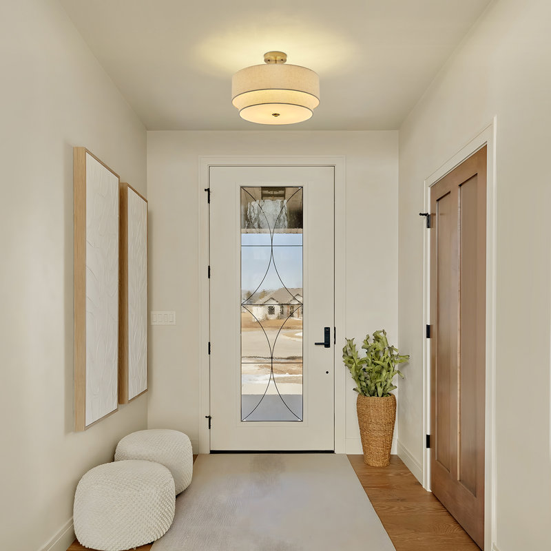 Nichoel Modern Farmhouse 3-Light 2-Tier Linen Blend Drum Semi Flush Mount Ceiling Light