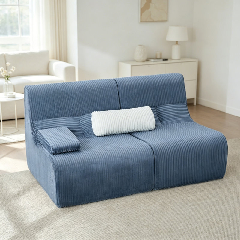 Canapé modulaire moderne 63,7 po, Corduroy+Blue