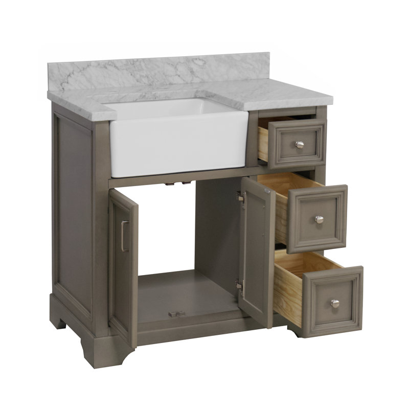 Emiliano 36'' Single Bathroom Vanity with Top, Carrara Marble, Weathered Gray