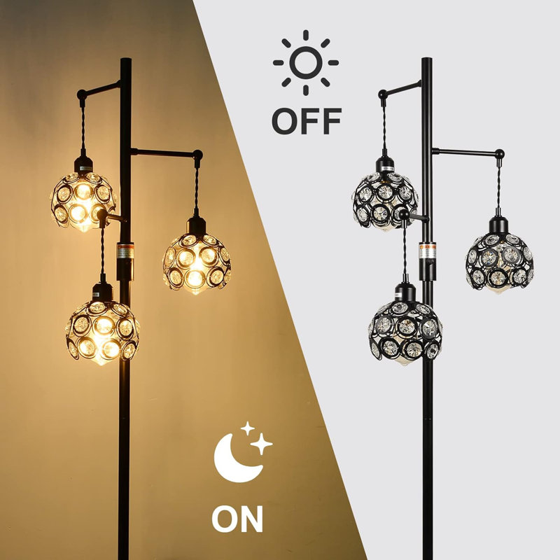 64.17'' Black LED Tree Floor Lamp with USB