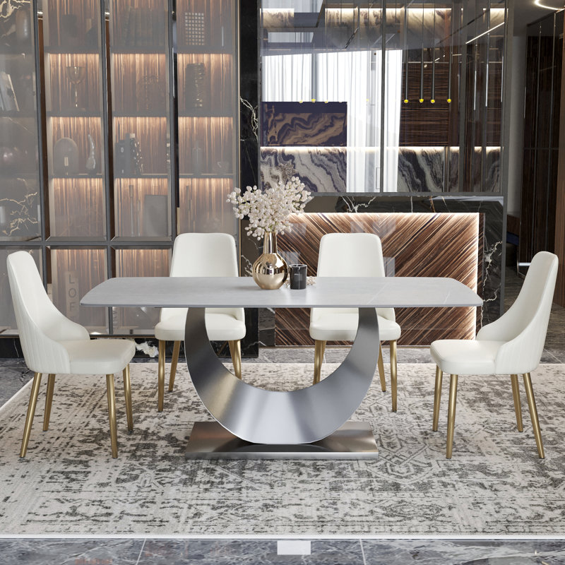Ensemble de table de salle à manger en pierre frittée pour 6 personnes Aretzi, Gris
