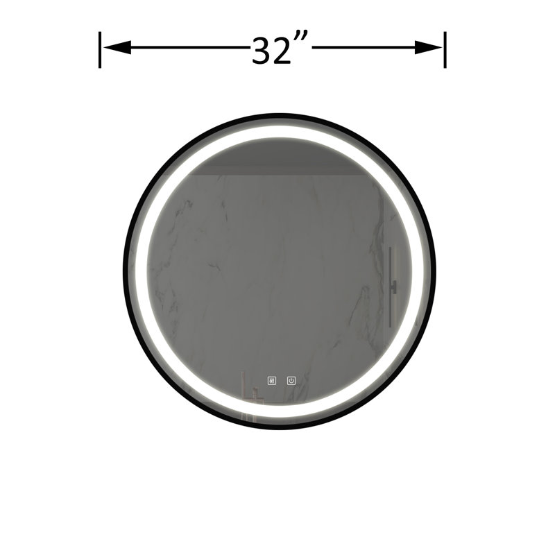 Miroir de salle de bain pour salle de bain avec fond de panier, cadre en alliage d'aluminium noir, luminosité élevée, tactile à intensité variable, contrôle de l'interrupteur mural, anti-buée, CRI 95 réglable 3000K-4500K-6000K, étanche IP54