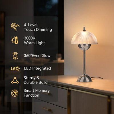 Lampe de chevet DEL moderne en verre nervuré à DEL H 16,3 po Selene
