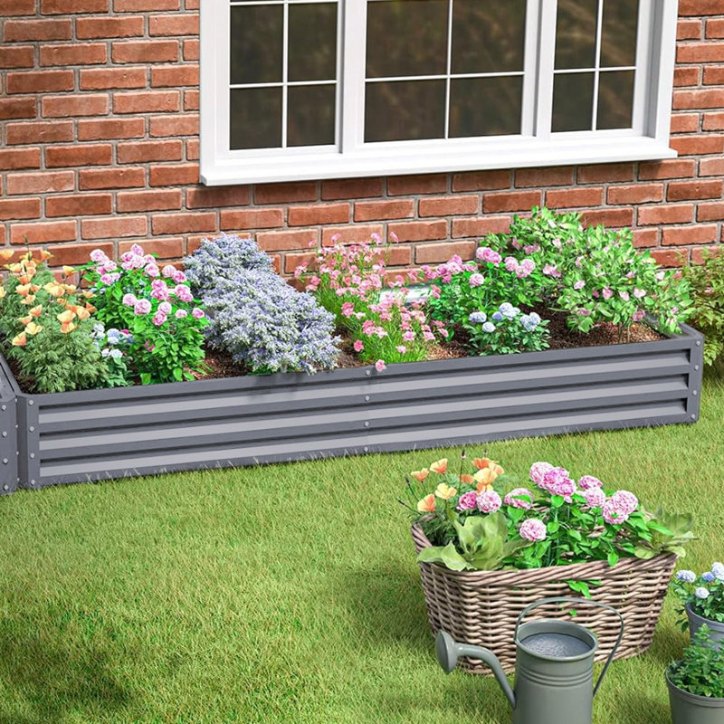 Brandessa Raised Planter Box: Soil Protection & Effortless Growing, Gray, 30cm H x 240cm W x 90cm D