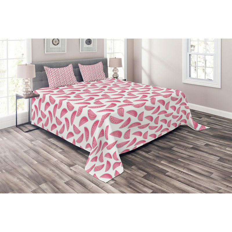 Melon Coastal Polyester Coverlet, King Bedspread + 2 Shams