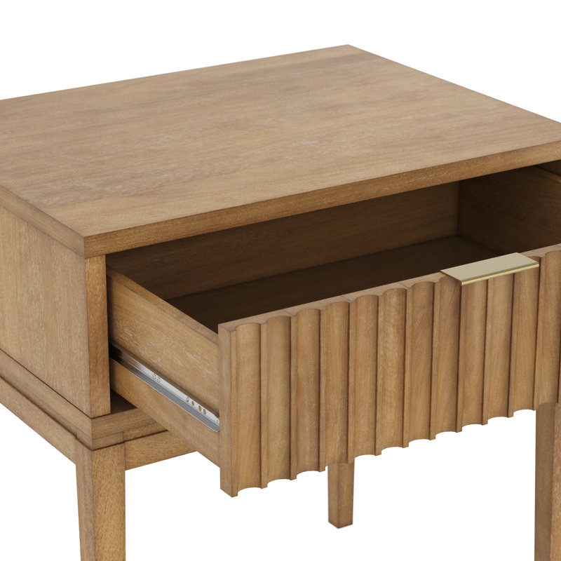 Carrera Fluted Wooden Nightstand with 1 Drawer, Light Brown