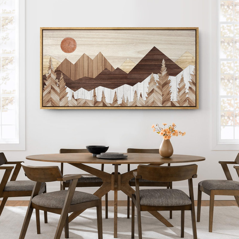 «Western Wood Effect Landscape Rustic Peaks Sunrise Over The Mountains», reproduction d'art sur toile, H 30 po x l 60 po