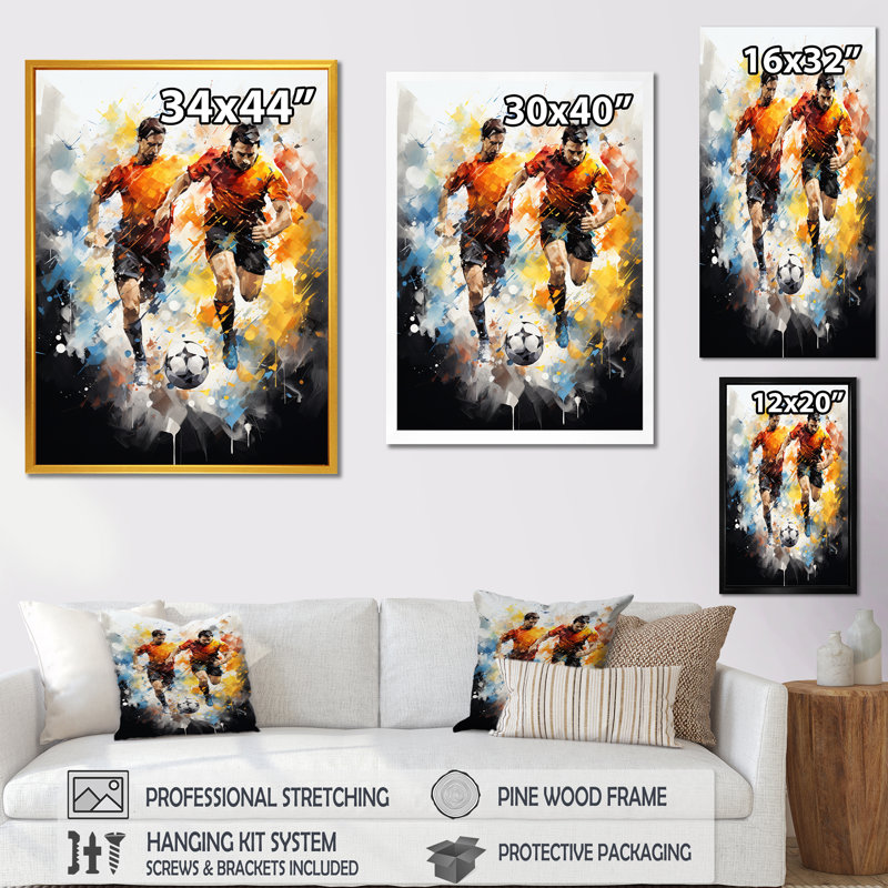 Abstrait joueurs de soccer pendant le match I - soccer, art mural, Cadre flottant noir, H 44 po x l 34 po