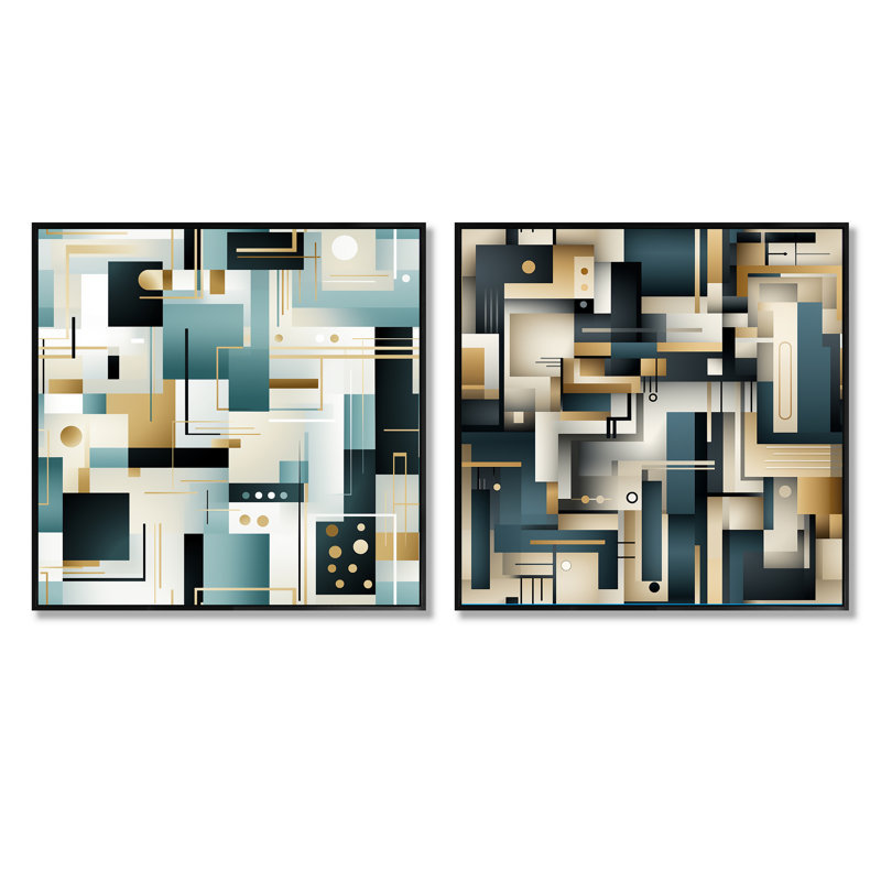 Crayson - Ensemble de 2 collages carrés à formes abstraites, Cadre flottant noir, H 16 po x l 33 po