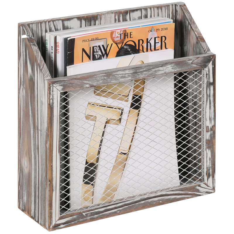 Solid Wood Free Standing Magazine Rack, Antique Brown
