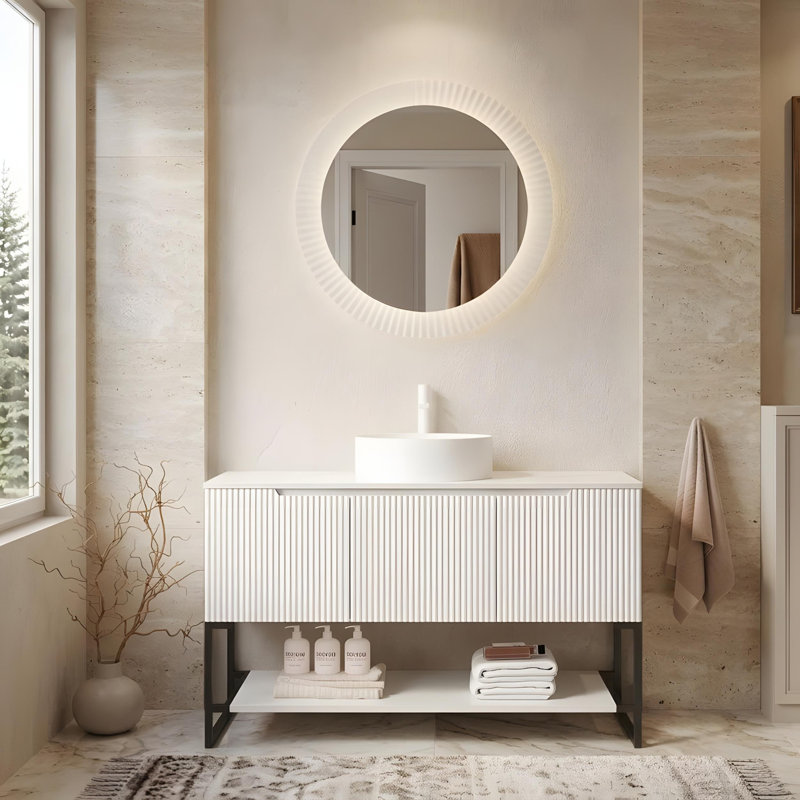 Meuble-lavabo 48 po avec lavabo rond en céramique blanche