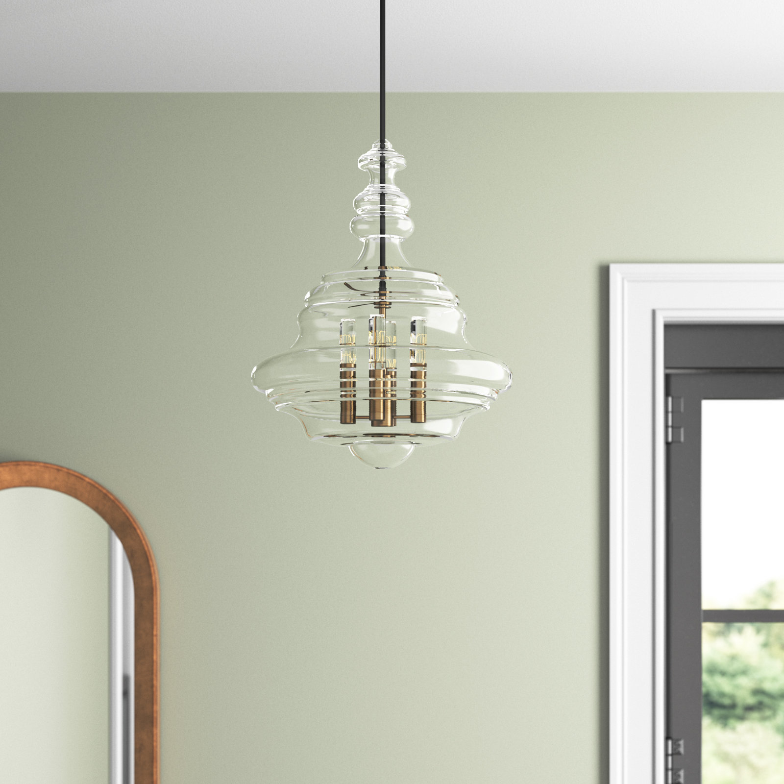 Roth 4 Light Glass Pendant, Aged Brass