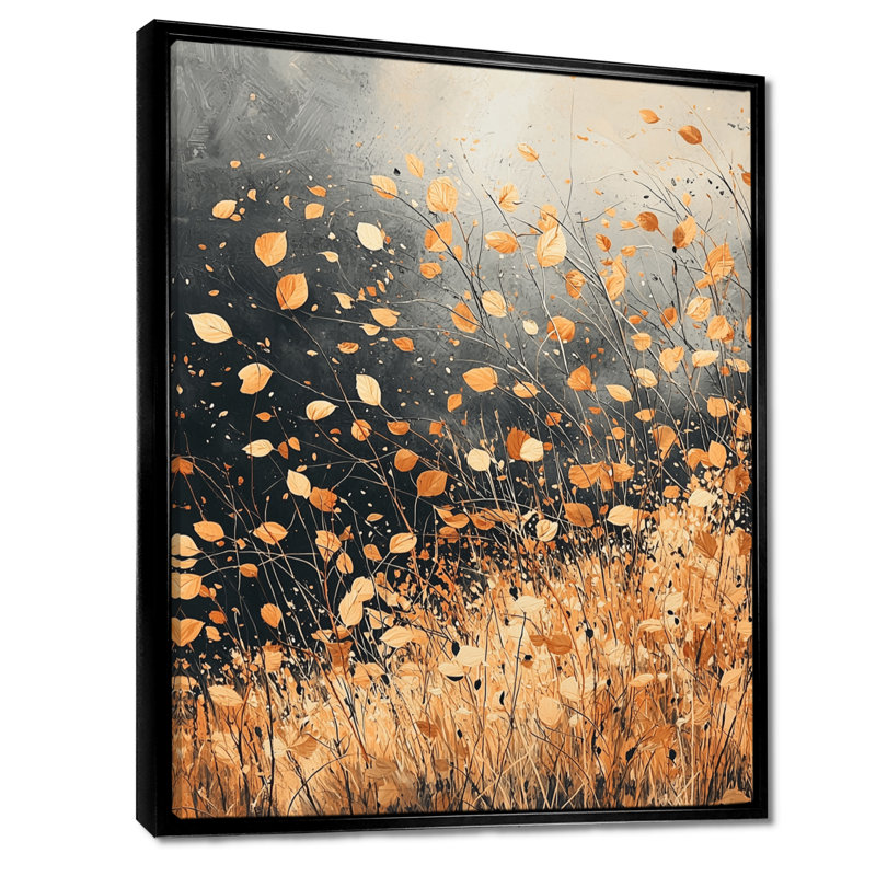 Jamila Windy Prairie Leaves I - Meadow, art mural, Noir, Reproduction avec cadre flottant, H 20 po x l 12 po
