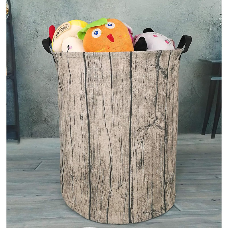 Panier à linge rond Tree Stump - Panier de rangement avec poignées, organisateur de vêtements et bac à tablette