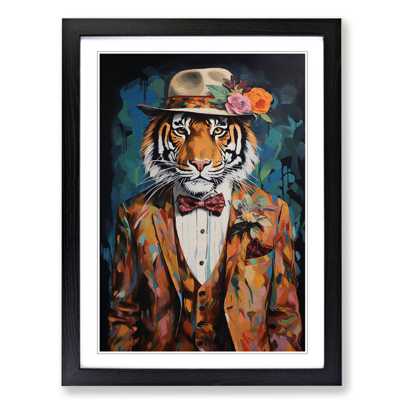 XYZ-FRM-V1223-6170 Tiger Contemporary - Single Picture Frame Print on Wood, 64cm H x 46cm W x 2cm D, Black 