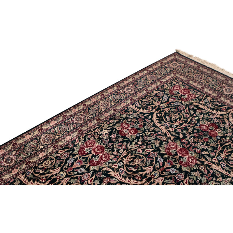 Tapis rouge / noir / brun en laine noué à la main de conception unique 6 pi x 9 pi