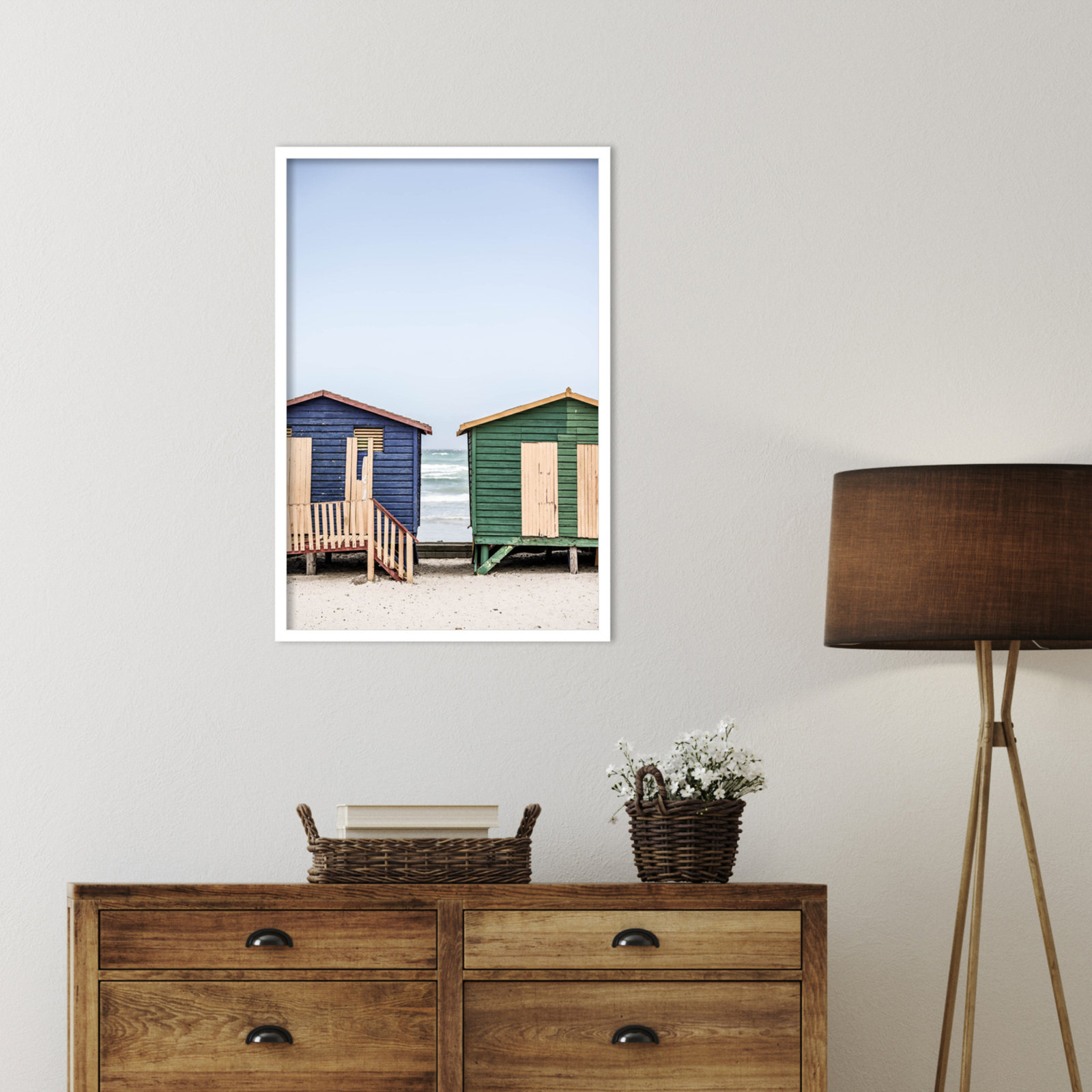 Popplewell "Blue and Green Huts" Print, White, 33" H x 23" W