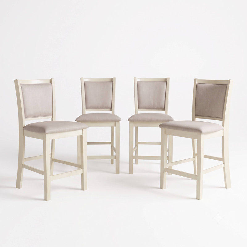 Chaise de comptoir en bois Josiha (ensemble de 4), beige, Beige, 4