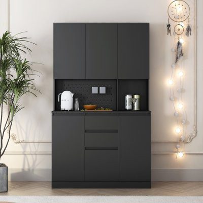74" Freestanding Kitchen Pantry Cabinet Cupboard With 6 Doors,3 Shelves And 2 Drawer,Versatile Wardrobe & Kitchen Cabinet,Craft Storage Cabinet,Laundr