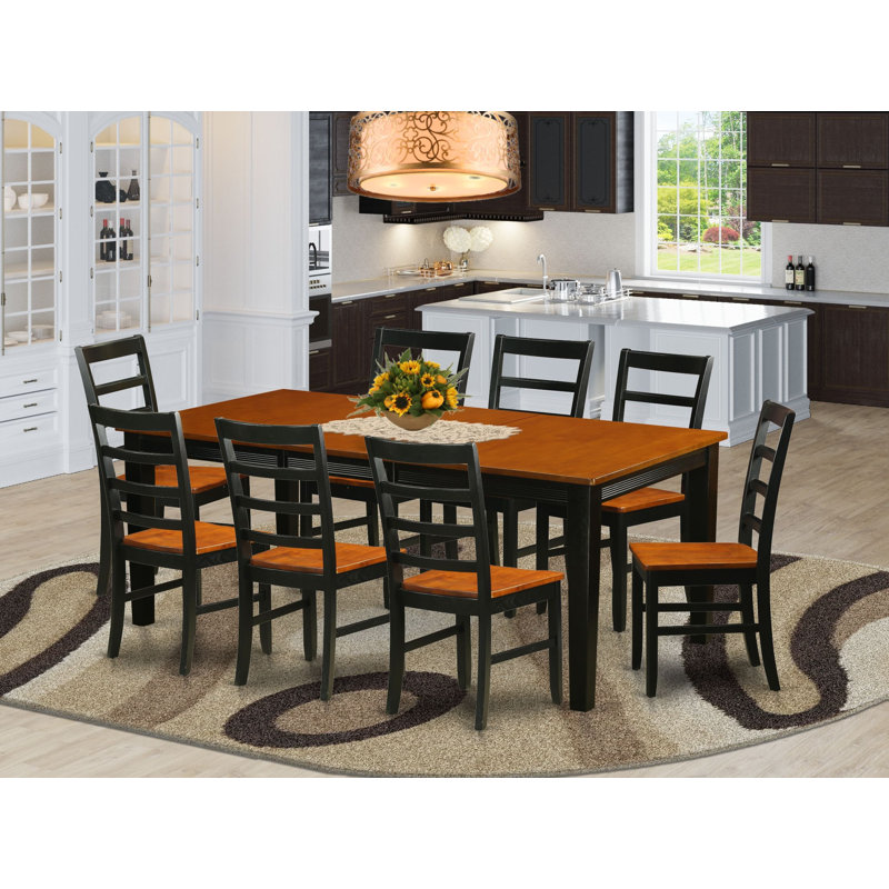 9 Piece Kitchen Table Set Includes a Rectangle Dining Table with Butterfly Leaf and 8 Dining Chairs, Black & Cherry, Wooden