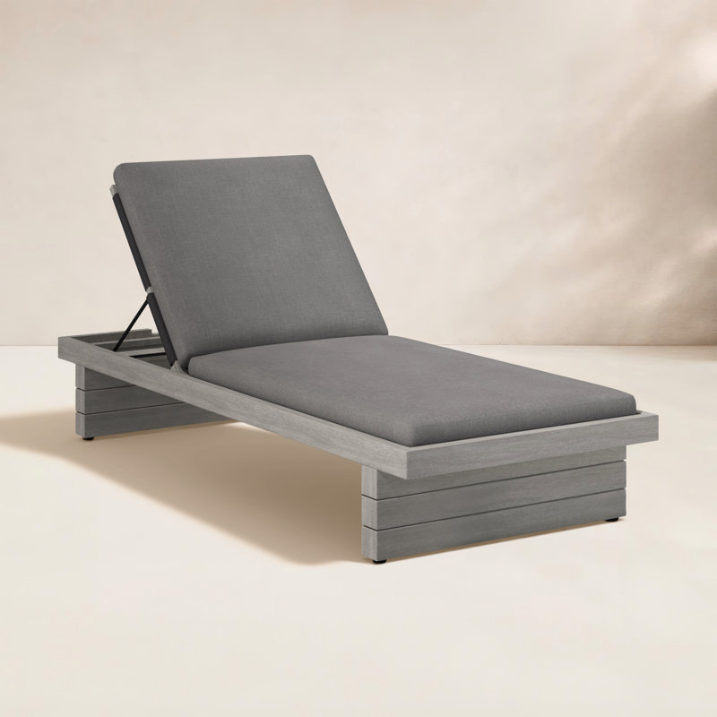 Leroy Outdoor Teak Chaise Lounge, Stone Gray, Gray