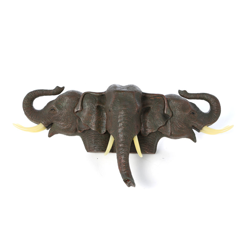 Hand-Painted Resin Elephant Trio Wall Sculpture
