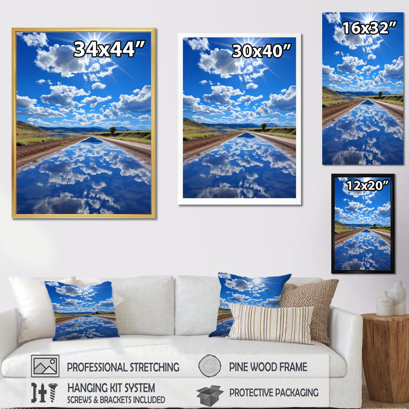 «Blue Sky Reflection Over Road», reproduction sur toile, H 32 po x l 24 po x P 1 po, Toile tendue
