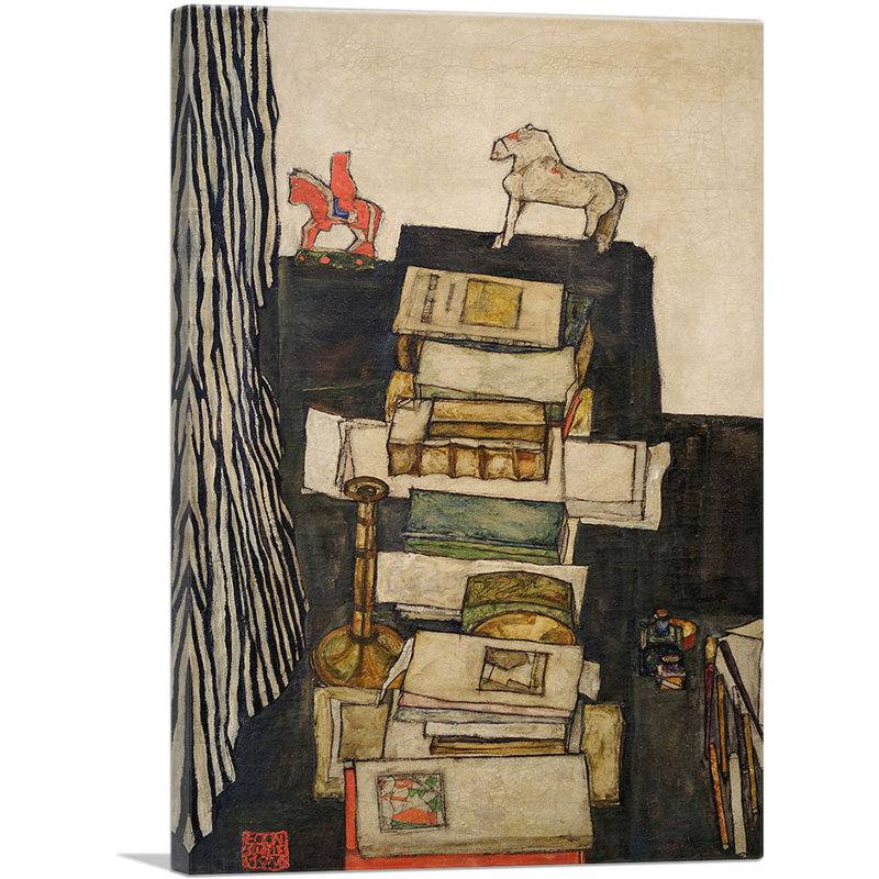 «Schiele's Desk» par Egon Schiele, reproduction d'art sur toile tendue, H 18 po x l 12 po x P 0,75 po