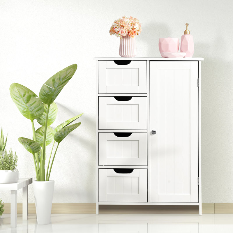 Armoire de rangement pour salle de bain blanche - Tablette réglable et 4 tiroirs, pour différents espaces modernes