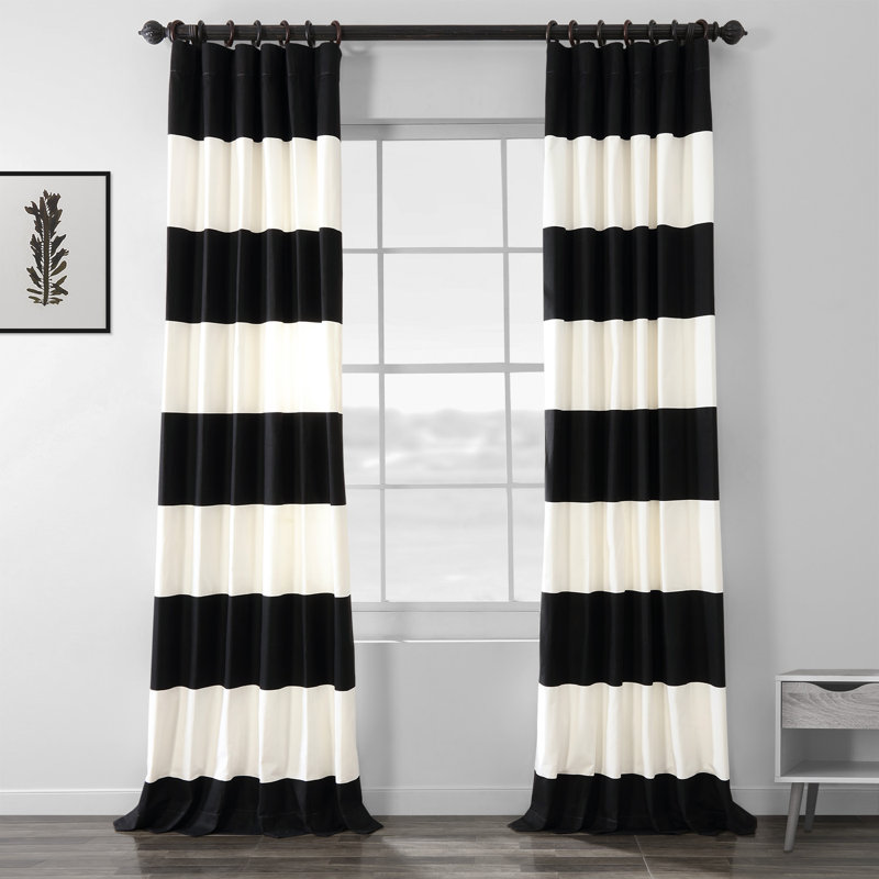 Uinta Metro Contemporary Contrast Striped Printed Room Darkening Cotton Curtains-Single Panel, 50" x 84", Black