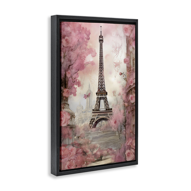 Cadre flottant Paris City View in Bloom, design Creative Studio, H 31 po x l 21 po, Cadre flottant noir de jais