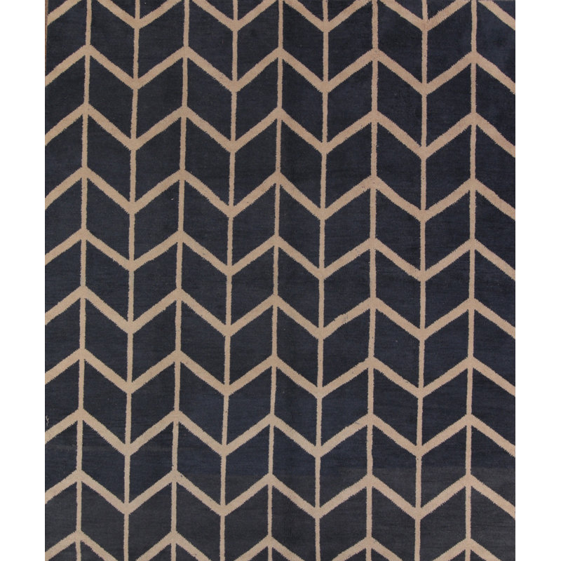 Tapis beige/bleu en laine oriental à la main à treillis géométrique marocain traditionnel Molesley