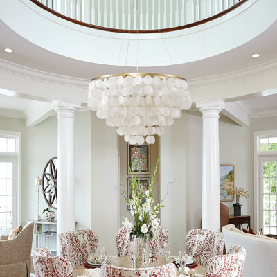 Ladaniel 6-Light Dimmable Gold Chandelier with White Round Shells