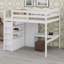 Lit mezzanine en bois moderne, garde-robe intégrée, bureau, tablettes de rangement-129204081