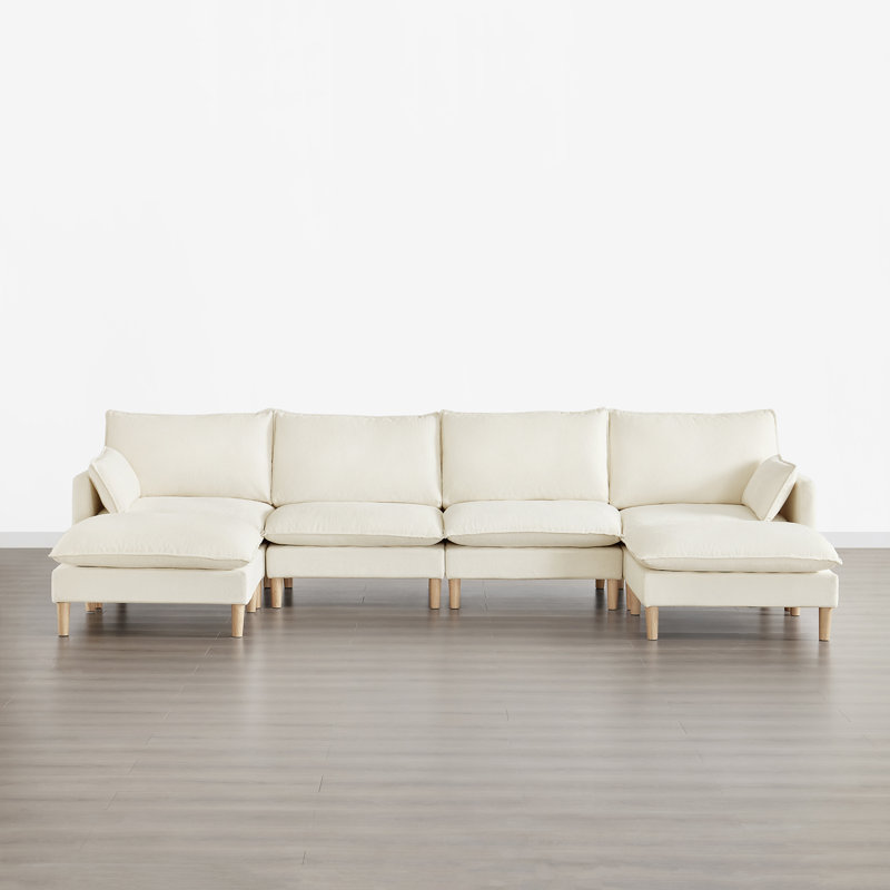 Clegg 140.5" 6 - Piece Upholstered Modular Sectional Sofa With Ottoman, Beige Polyester