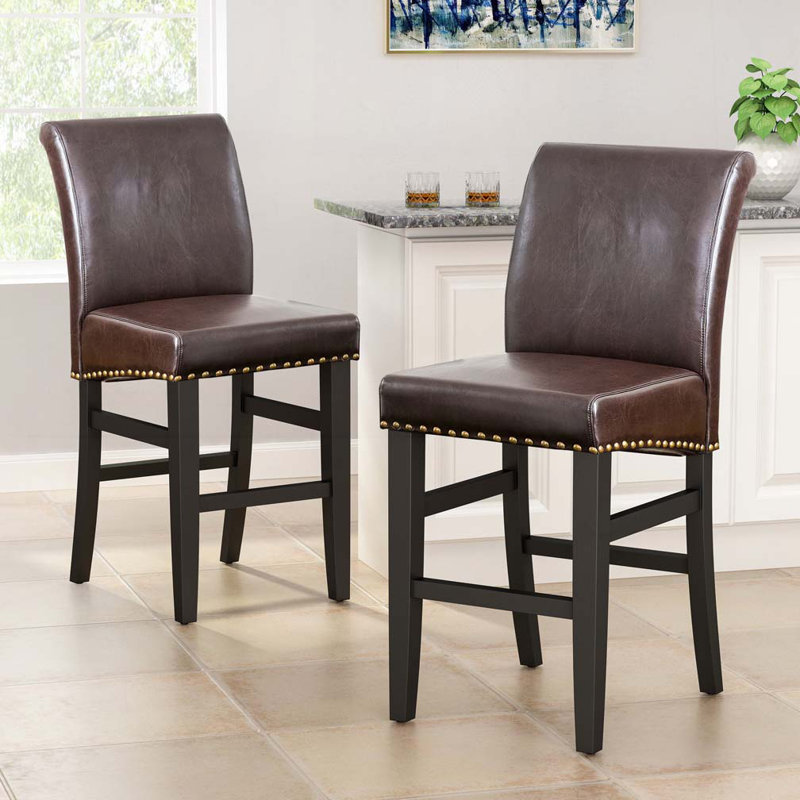 Upholstered Counter Stool with Solid Wood Frame