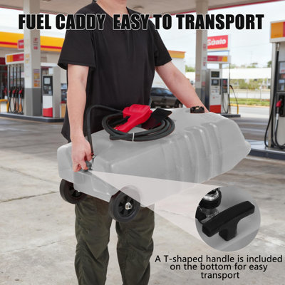 53L Gray Wheeled Gasoline Fuel Tank Portable Rolling Fuel Storage Cart with Pull Handle for Generator Boat Lawn Mower Farm Garage Workshop Camping Outdoor Equipment and Emergency Refueling