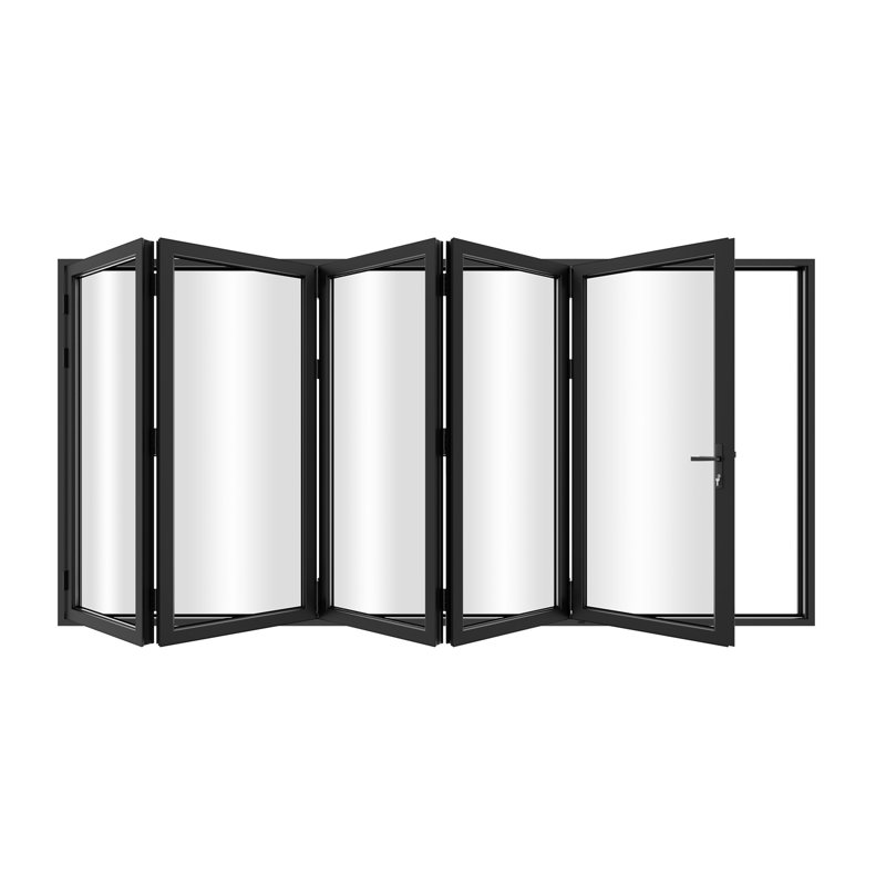 Porte de patio pliante à 5 panneaux en aluminium KaMic VersaFold, Côté droit / vers l'extérieur, Noir, L 144 po x H 96 po