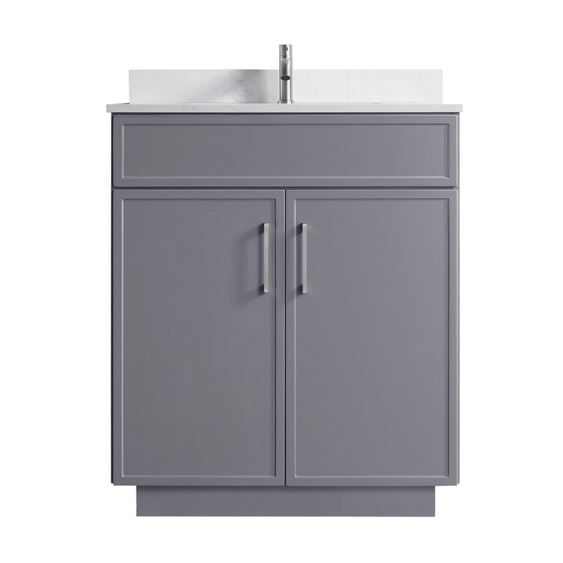 Capot - 3g 48,00 po X 22,00 po X 35,00 po Meuble-lavabo autoportant en bois gris avec plateau blanc