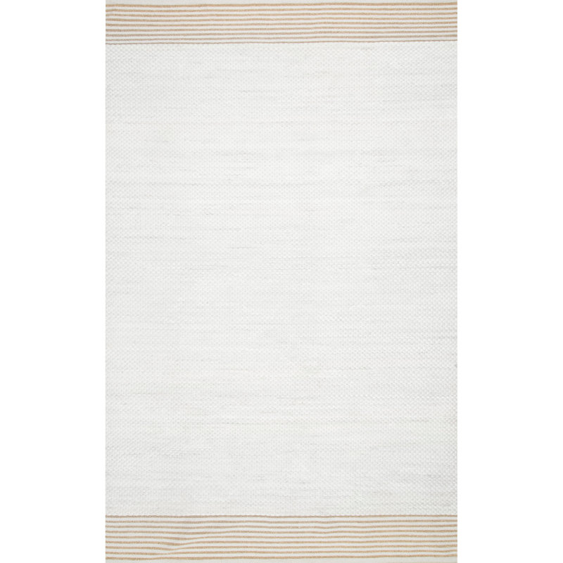 Tapis rayé touffeté à la main ivoire / blanc Epinal, Rectangle 5 pi x 8 pi
