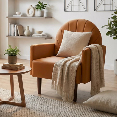 Fauteuil d'appoint en similicuir de 25,5 po de largeur Mid-Century (caramel)