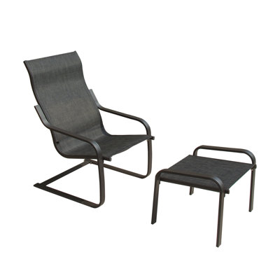 Ensemble bistro d'extérieur avec fauteuil C-Spring Motion et repose-pieds - Fauteuil de conversation en textile à séchage rapide toutes saisons pour jardin, terrasse et pelouse