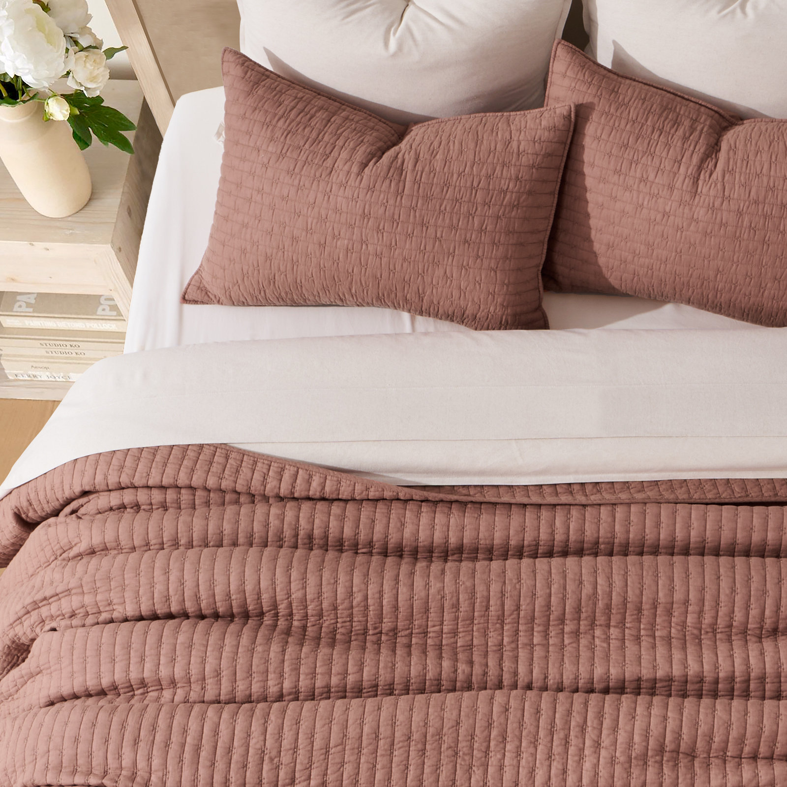 Cross Stitch Cotton Quilt set, Queen, Terracotta Clay