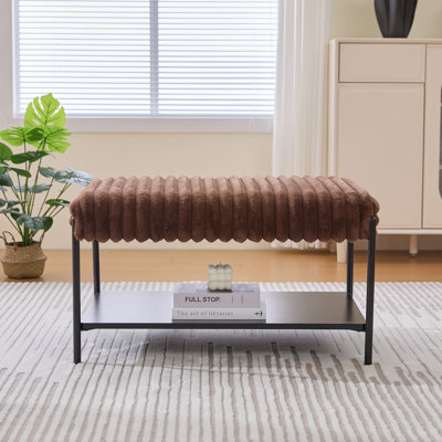30.7"Wide Upholstered Ottoman Coffee Table Foot Rest With Metal Legs,Footstool With Wooden Open Storage Shelf, Faux Fur Foot Stool For Living Room Bed by Everly Quinn