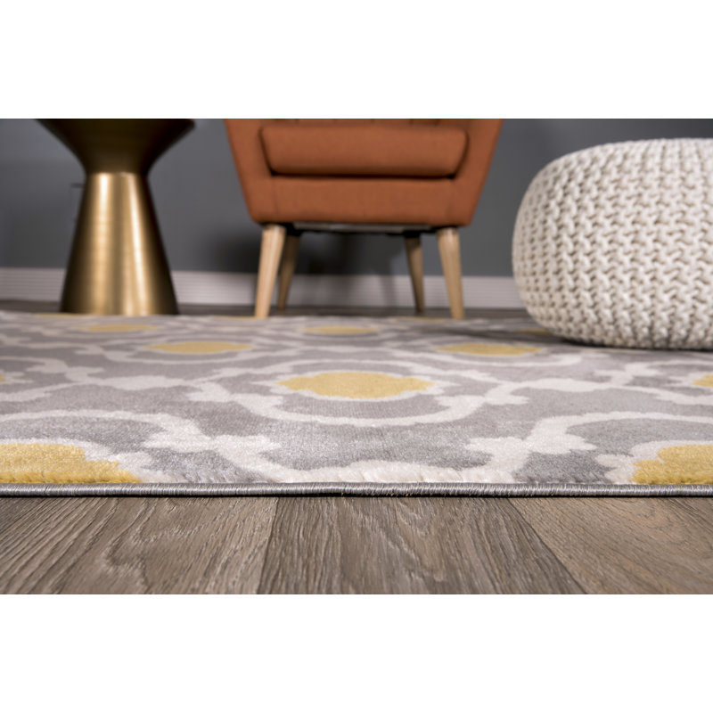 Caritta Geometric Gray/Yellow/Cream Area Rug, Rectangle 10' x 14'
