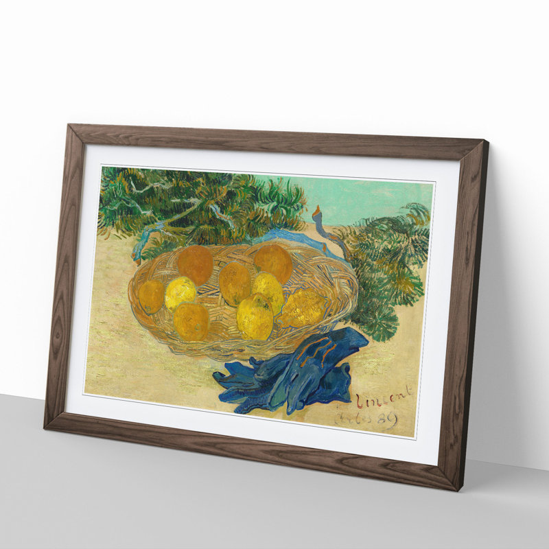 Still Life of Oranges and Lemons by Vincent Van Gogh - Picture Frame Painting, 36cm H x 48cm W x 2cm D, Walnut