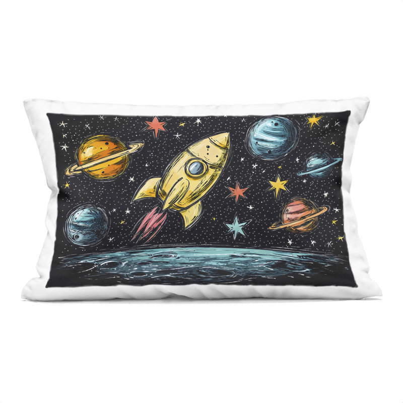 Coussin Whimsical Rocket & Planets, imprimé par Creative Studio, 14 x 7 x 20, Rectangle H 14 po x l 20 po